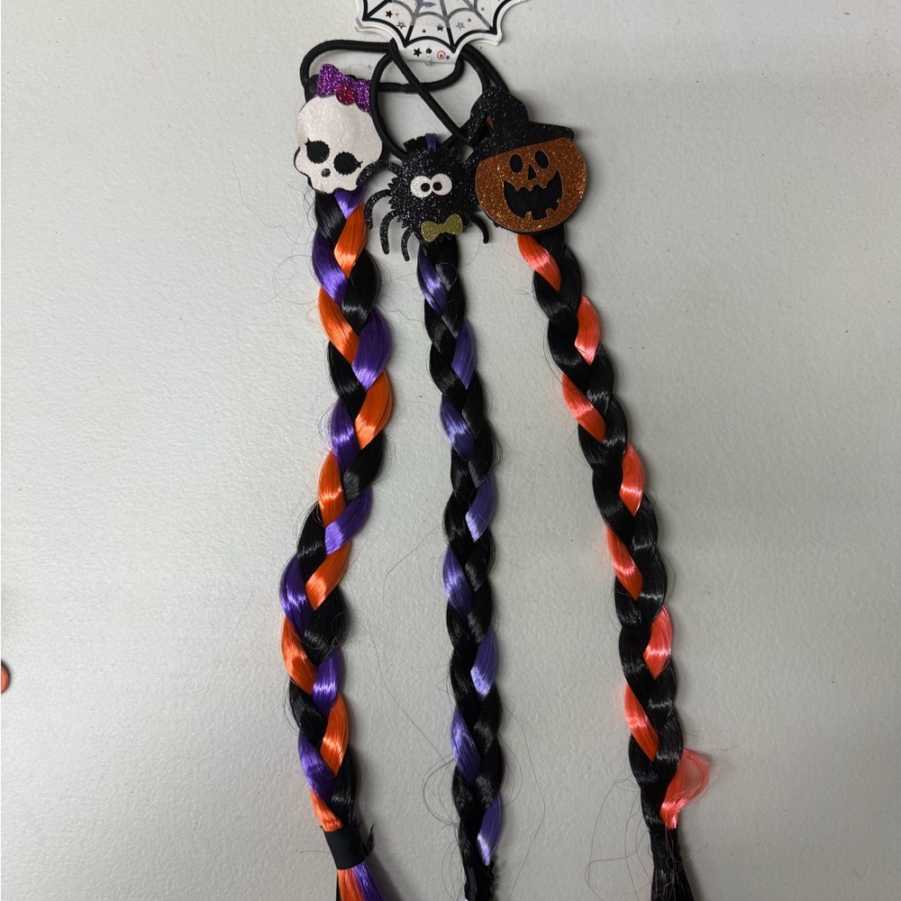 Halloween Hair Braids with Skull, Pumpkin & Black Spider ~ New w/Tags